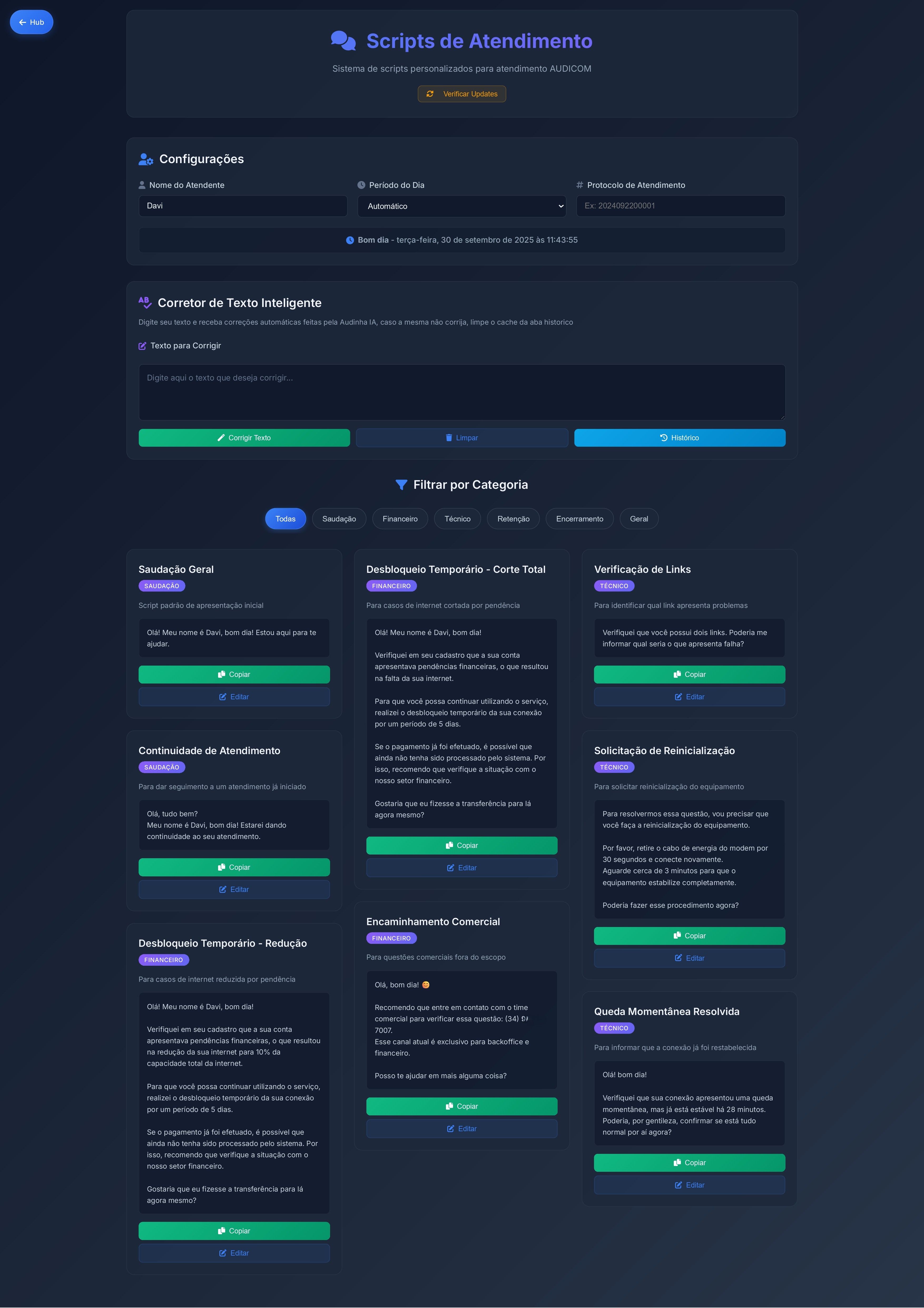 Scripts de Atendimento - Interface de correção com IA